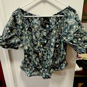 J crew puff sleeve green and yellow floral blouse - size M - short sleeve - NWOT